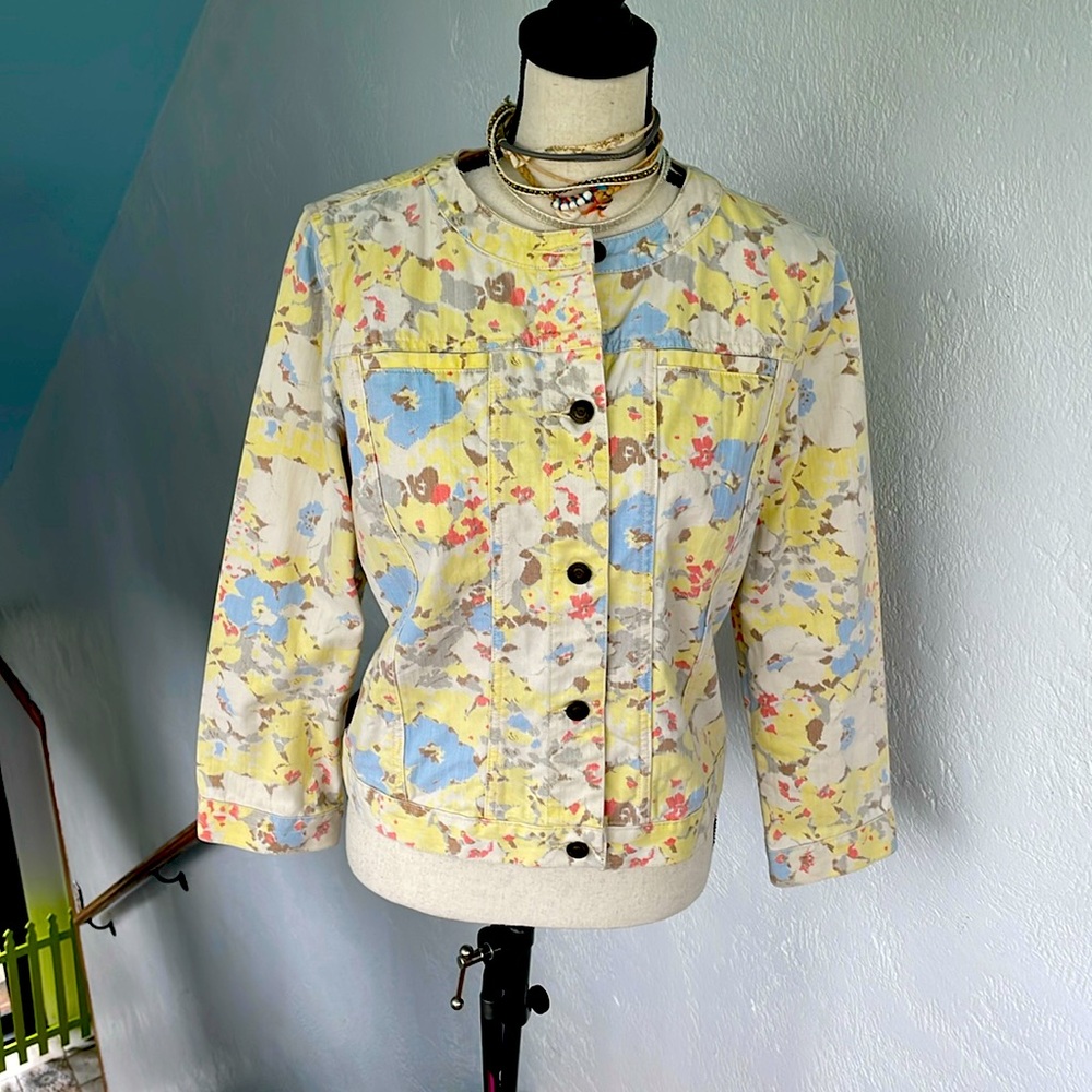 Liz Claiborne NWOT Pastel Botanical Floral Cotton Denim Jean Jacket Medium‎